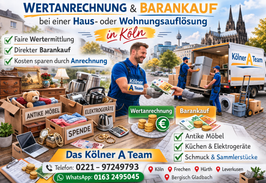 Wertanrechnung die beste Möglichkeit bei einer Haushaltsauflösung Kosten einzusparen in Köln hilft Ihnen das Kölner A Team dabei.